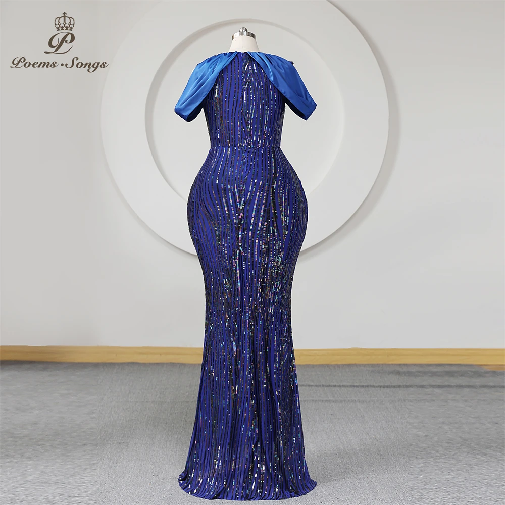 Royal Blue Sequins Formal Evening Dress Long Mermaid Jewel Neck Zipper Back Prom Dresses Party For Women Maxi dress