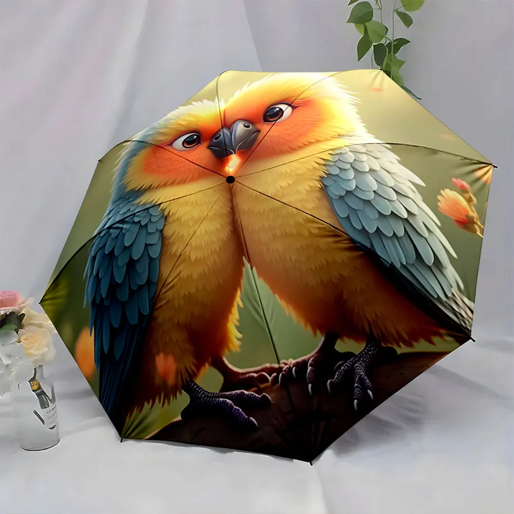 1PC Colorful Parrot Print Umbrella Brings Nature Inside Print 8 Iron Ribs Folding Umbrella Auto-Open Fashion Sunshade