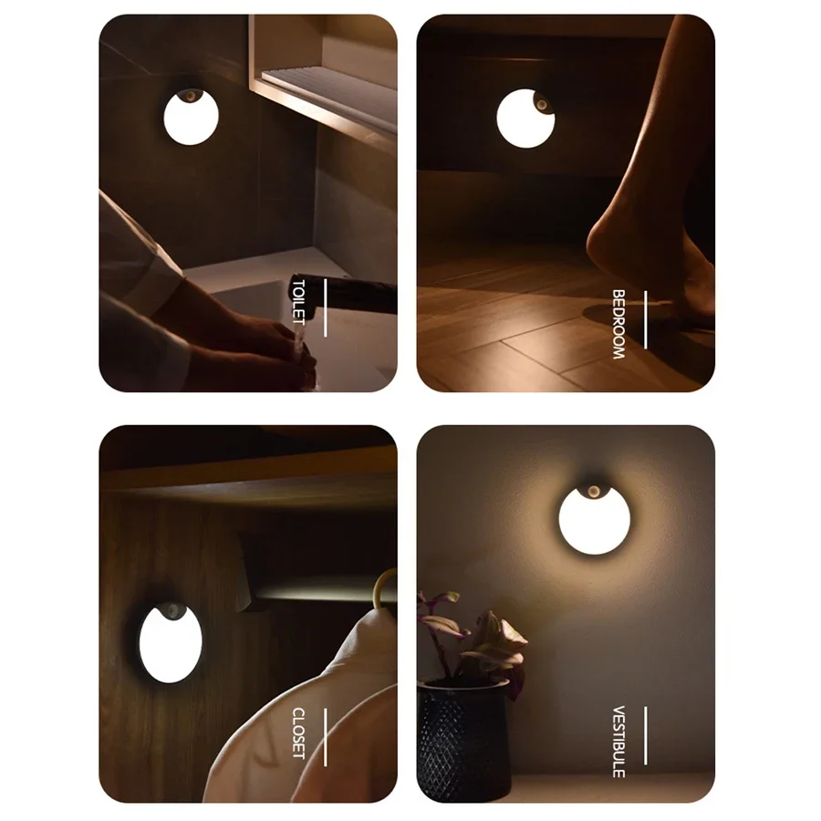 LED Night Light Human Sensor Cabinet Night Lamp USB Rechargeable Closet Light Wireless LED Wall Lamp For Stairs Closet Kitchen