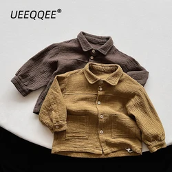 Spring Autumn Children Jackets 1-8Y Boys Cotton Button Pocket Solid Daily Coats  Korean Toddler Outerwear Kids Clothing 2024 New