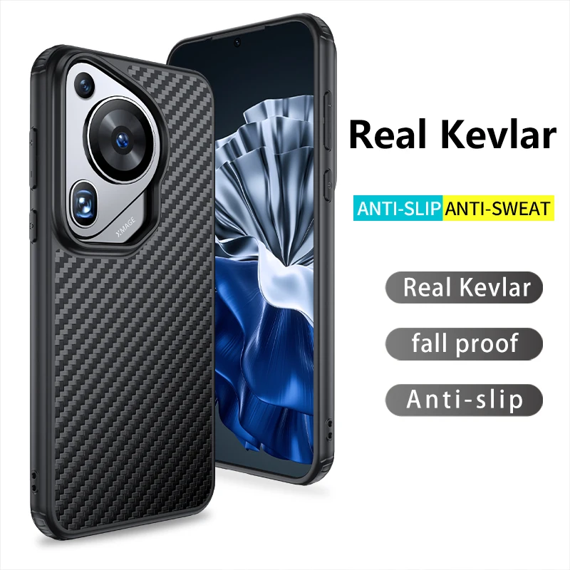 Genuine Aramid Carbon Fiber Magnetic Wireless Charger Back Cover, Military Shockproof Case for Huawei Pura 70 Pro + 70 Ultra