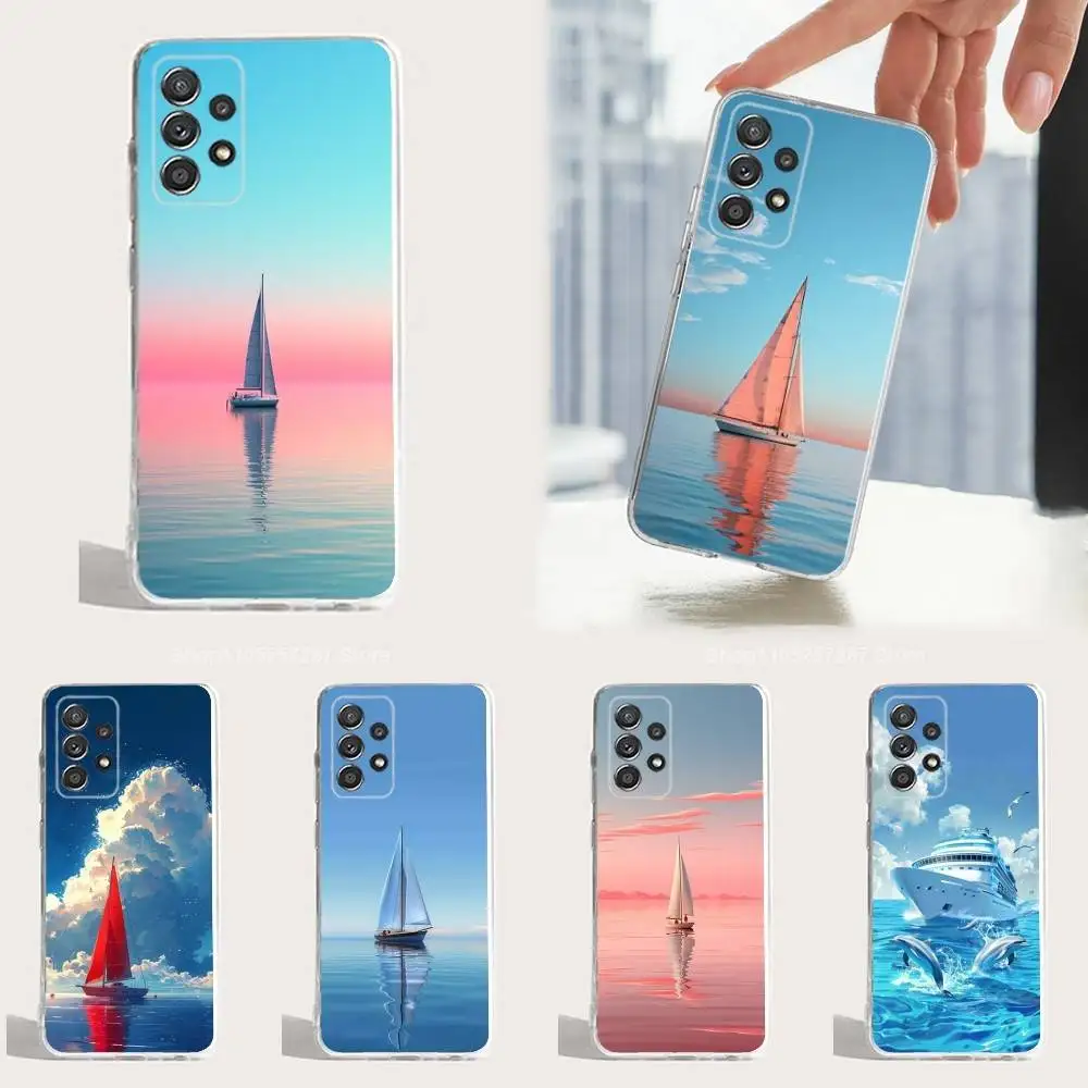 

Painting Art Sailing Boat Phone For Samsung A30,71,51,S20,10,9,Ultra,FE,Lite, S21,23,22,PIus,Transparent, Silicone Case