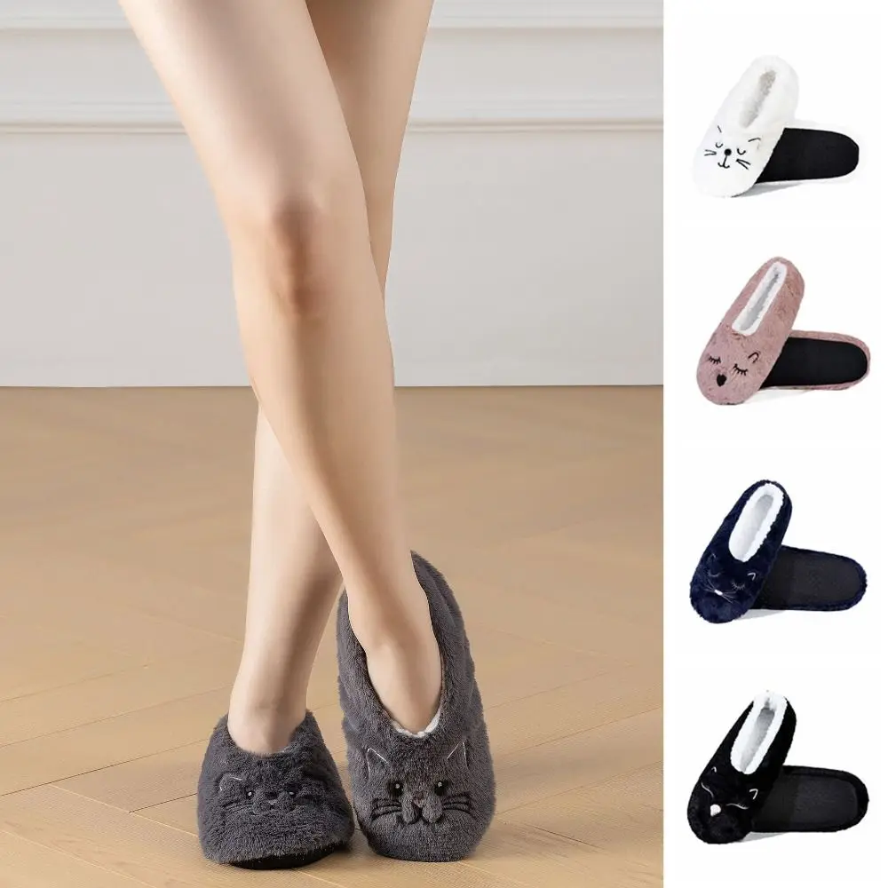 

Fashion Anti-Slip Slipper Socks Women Soft Warm Fleece Floor Socks Cartoon Cat Indoor Shoes Thicken Thermal Socks Bedroom