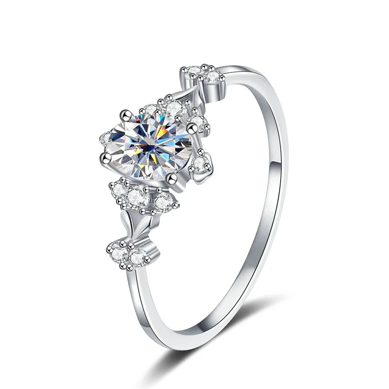 

ZFSILVER s925 Silver Fashion Luxury Trendy Color D Moissanite Oval Flower Ring For Charms Women Wedding Party Jewelry Gift R-585