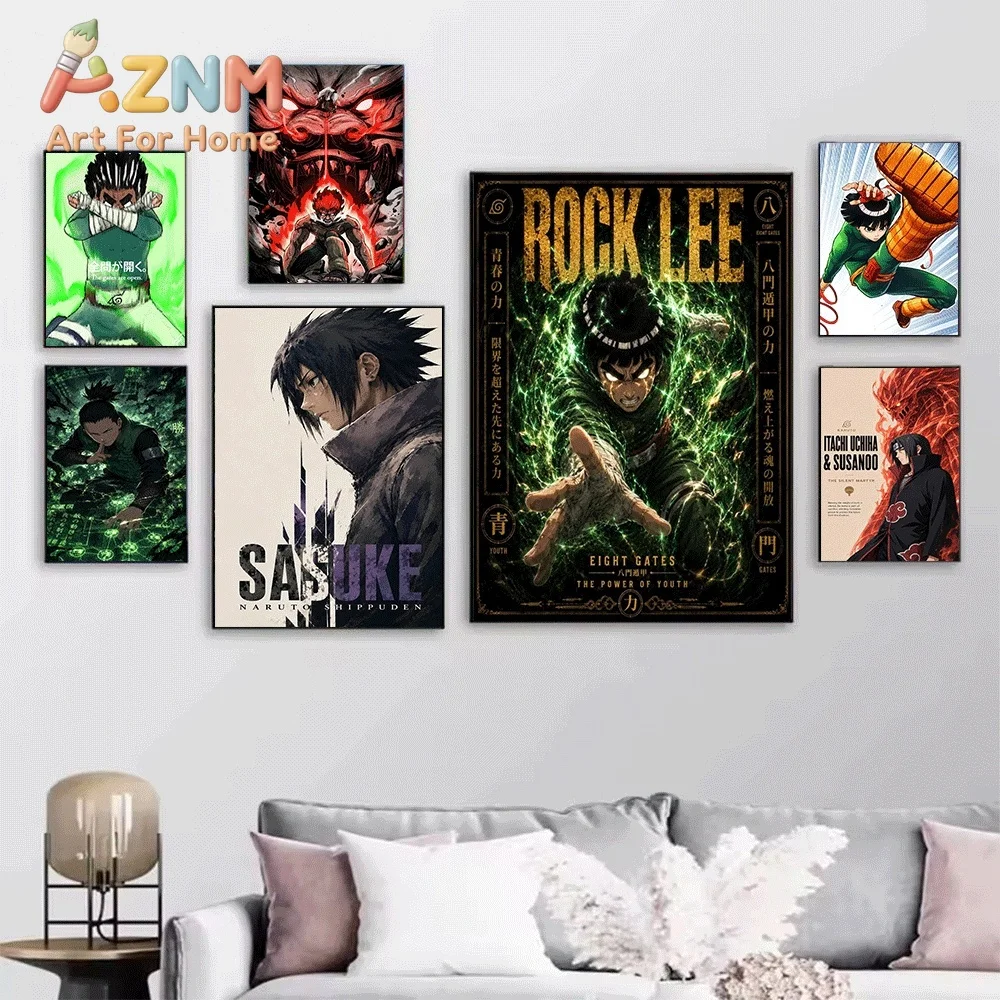 Naruto Shippuden Anime Canvas Wall Art, Might Guy Jiraiya Sasuke Rock Lee Uchiha Itachi Character Print, Unframed Canvas Paint