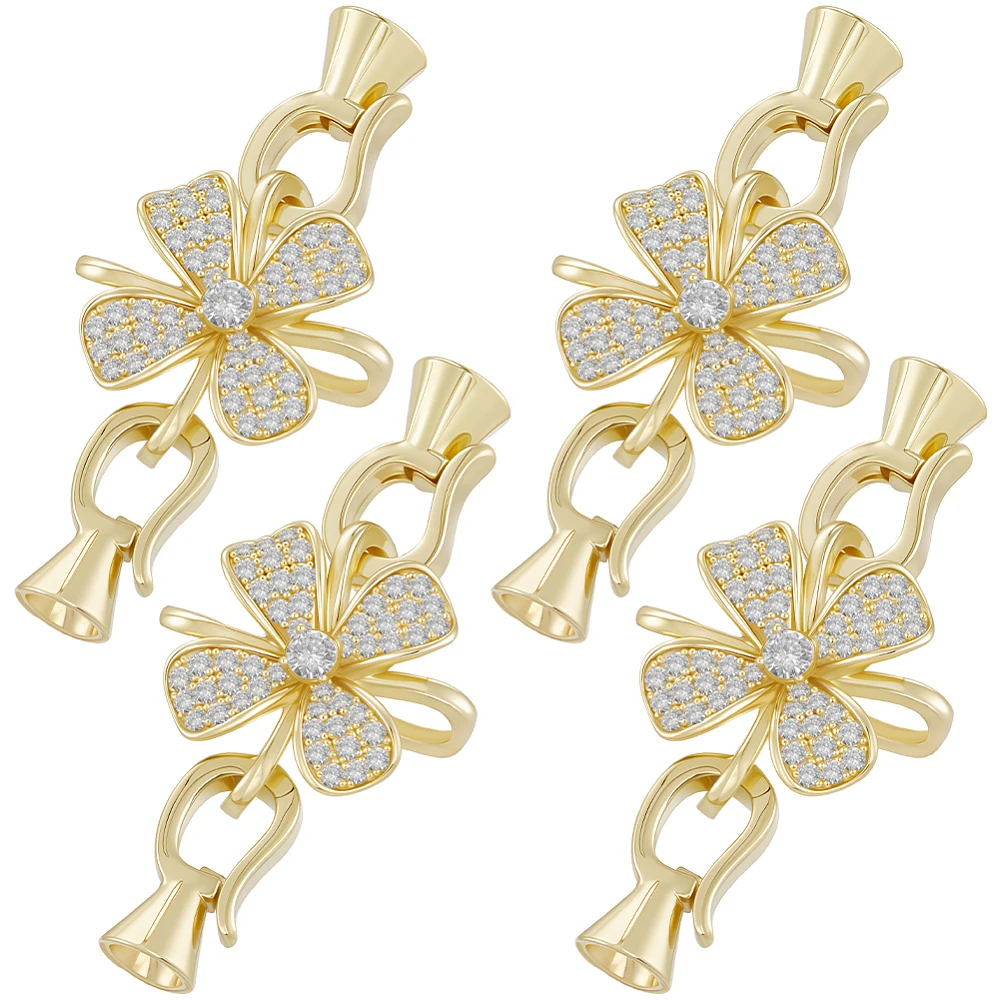 1 Box 6Pcs Cubic Zirconia Fold Over Clasps 18K Gold Plated Brass Flower Bracelet Clasps and Closures Extender Connector