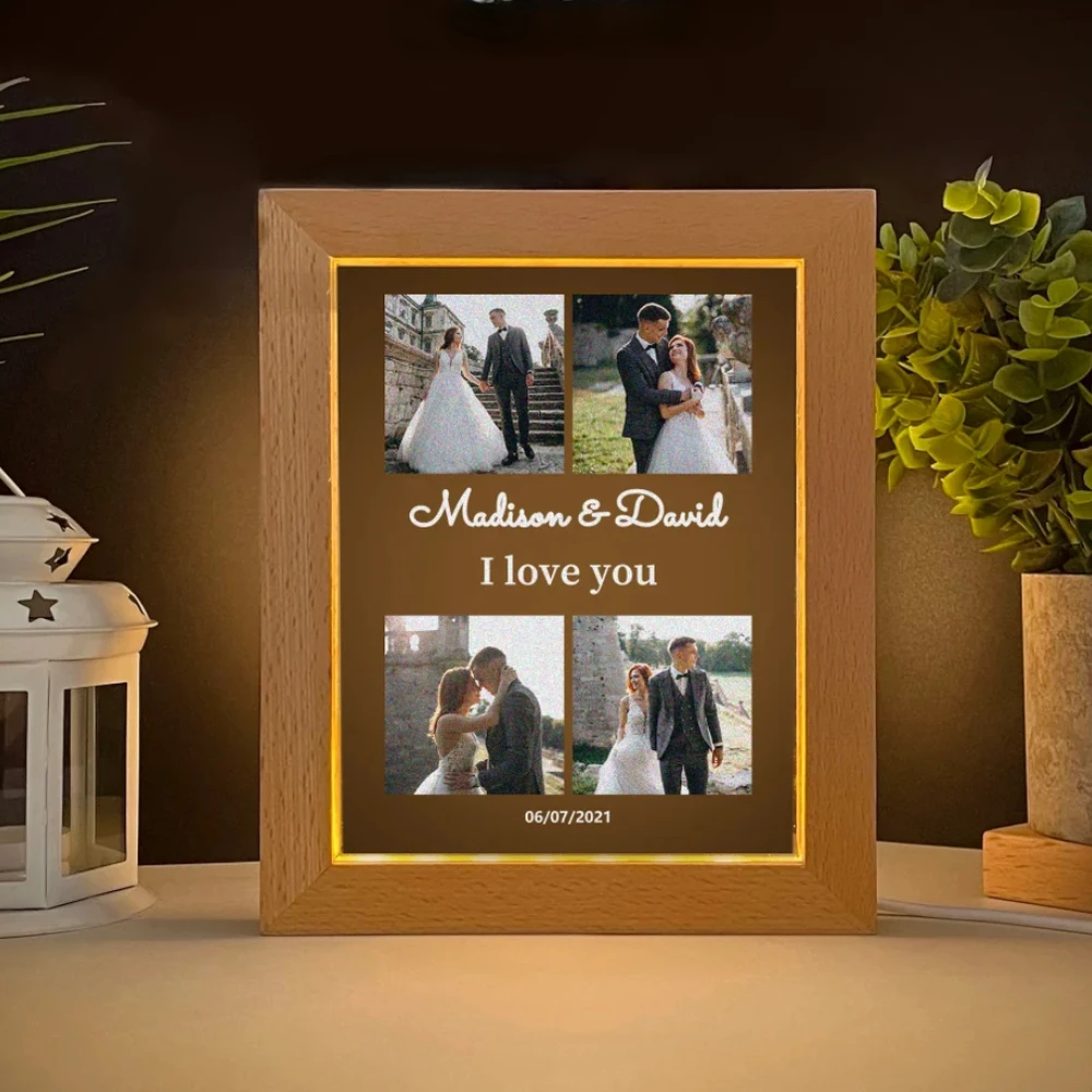 Imagem -06 - Photo Frame Night Light para a Mãe Presentes Personalizados para a Mãe Dad Wood Frame Lâmpada Led com Imagem Presente de Aniversário