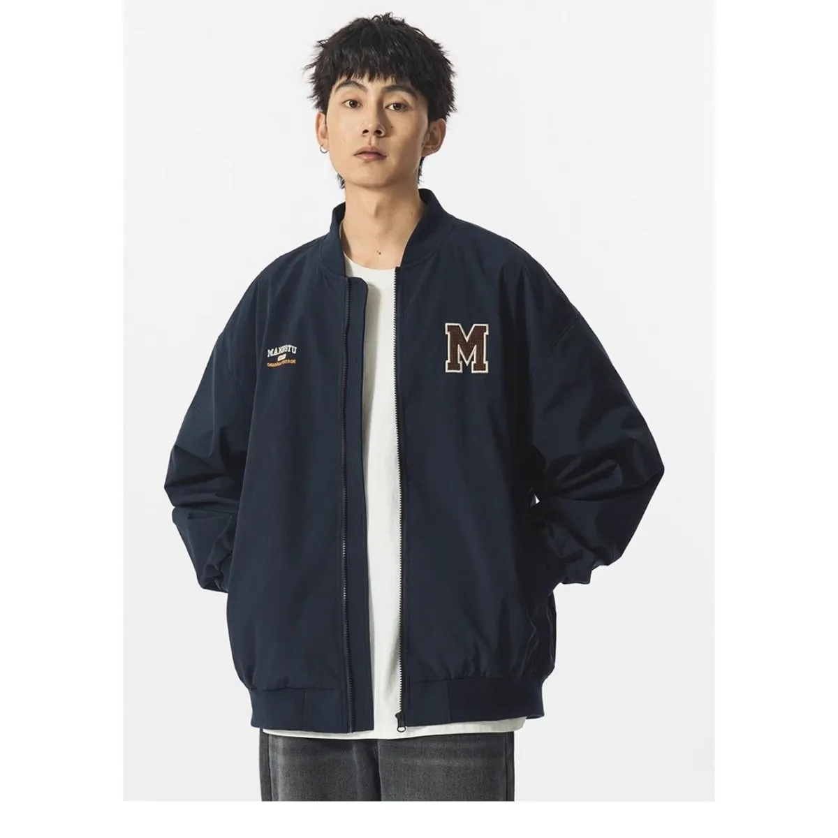 

Retro Printed Loose ex Spring Summer Lightweight Casual Student Jaet Baseball Coat Trendy Outerwear Stand Fit Long S...