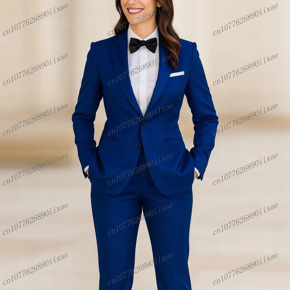 

Fashion Blue Formal Women Suit Lady Business Office Tuxedos Mother Wedding Party Ladies 2 Piece Set Blazer Pants Customized