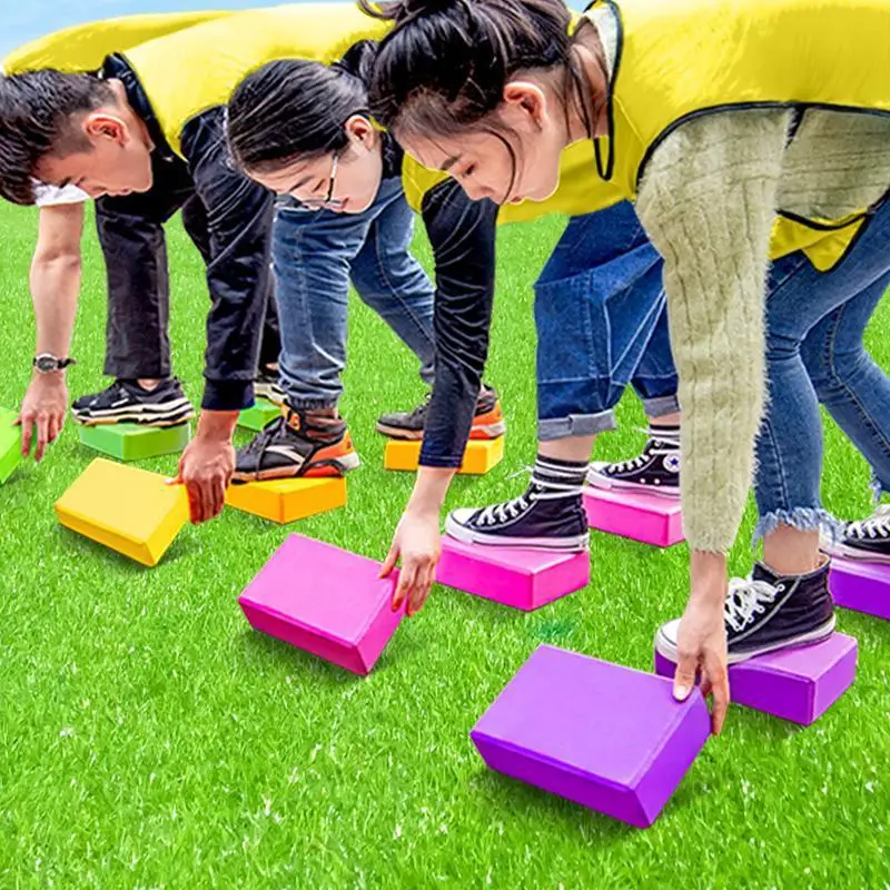 Accesorios de juego de construcción de grupo para niños y adultos, deportes divertidos, expansión al aire libre, piedra táctil, cruce del río, ladrillo de entrenamiento de equilibrio