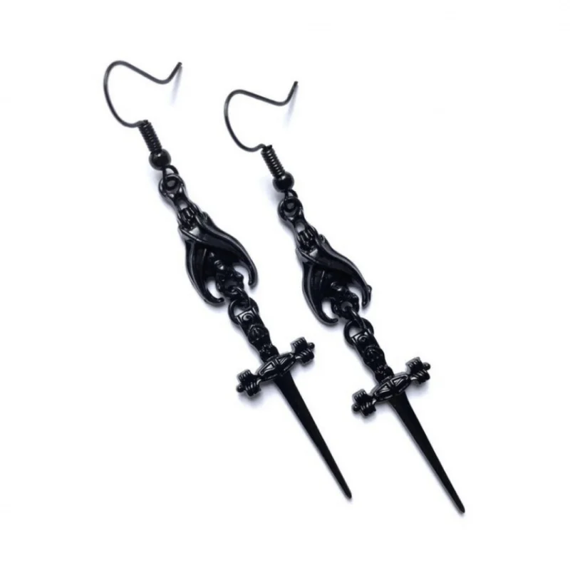 Boucles d'oreilles chauve-souris et épée noires personnalisées, bijoux gothiques, chauve-souris d'halloween