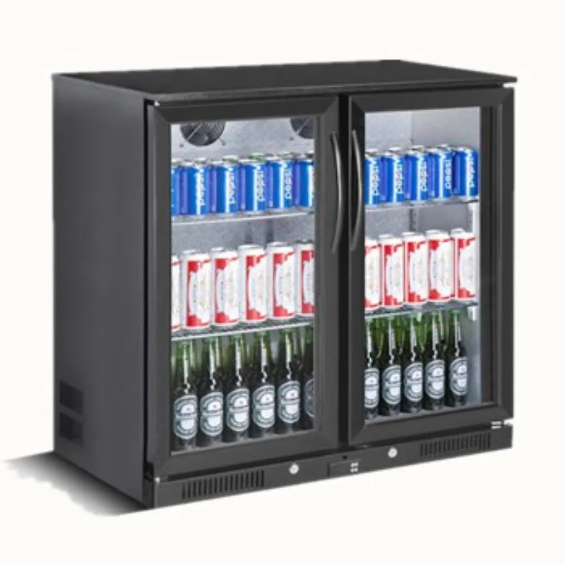 wholesale custom commercial bar showcase beer fridge for drinks refrigerator with two glass doors mini freezer with wheels