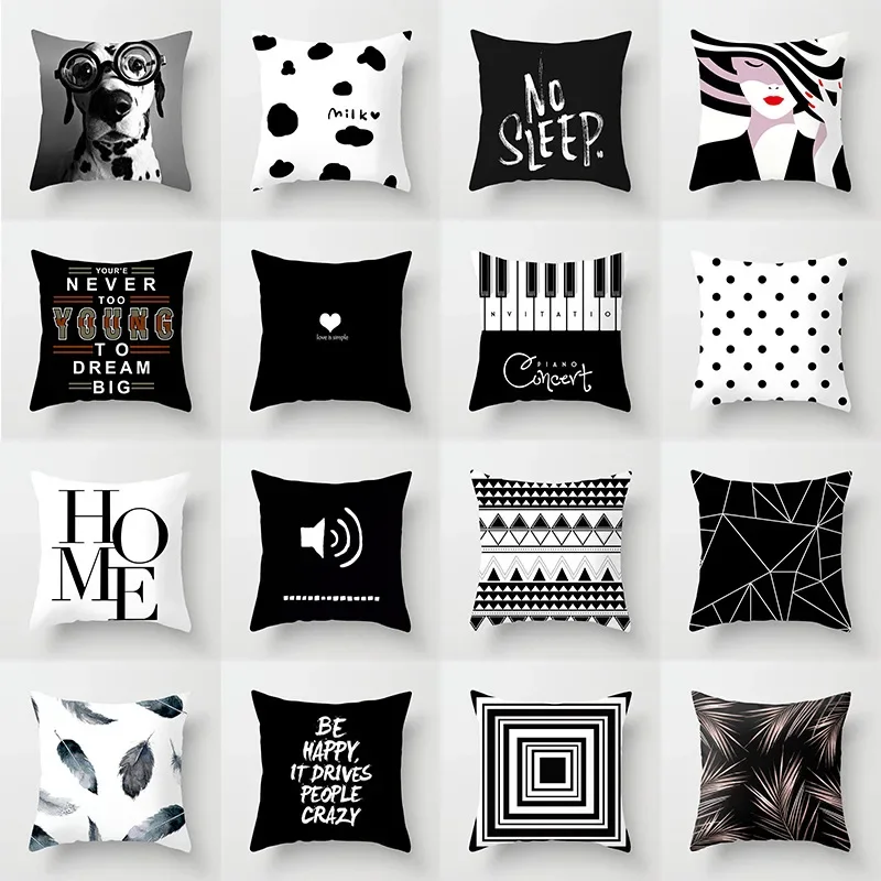 

45X45CM New Style Black And White Geometric Portrait Pillowcase Home Sofa Office Cushion Pillow Cushion Cover Wholesale