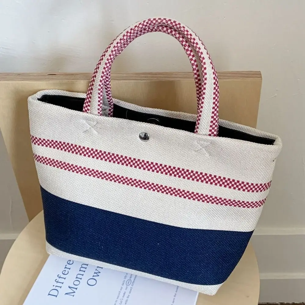 

Portable Blue White Striped Stripe Canvas Bag Small Cloth Bag Large Capacity Tote Bag Cute Fashion Lunch Bag Women