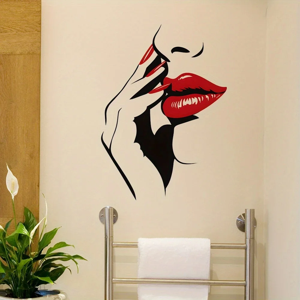 Chic Red Lips Girl Wall Decal for Living Room Decoration Easy to Beautify Your Home, Used for Toilet, Car，Refrigerator, Cabinet