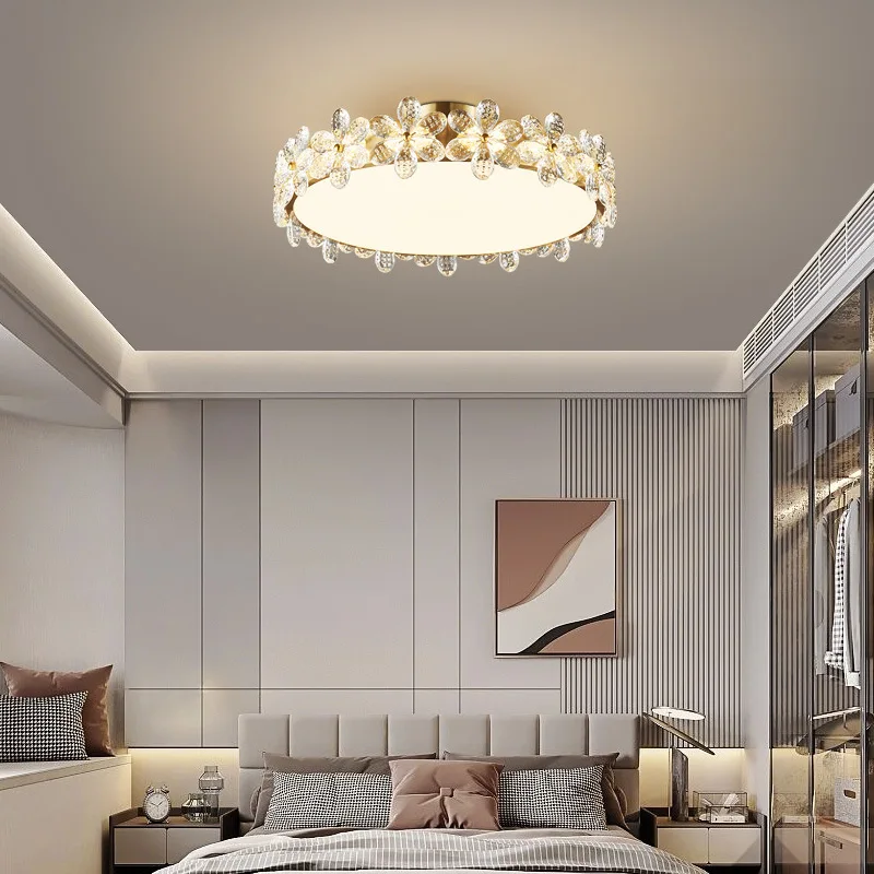 All copper, modern, light luxury, bedroom, ceiling lamp, simplicity, petals, crystal