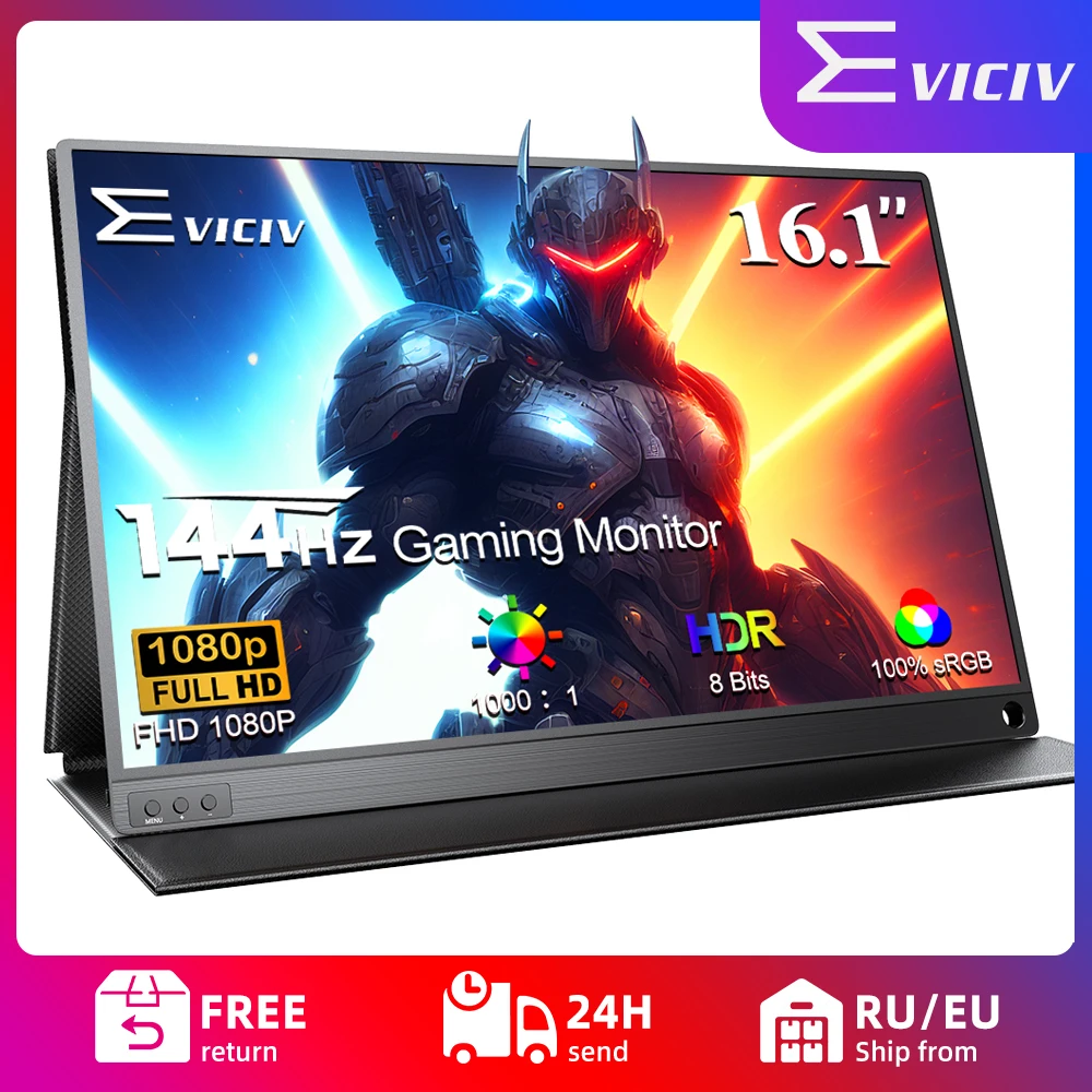 EVICIV 16.1'' 144Hz Portable Gaming Monitor 100% sRGB 1080P FHD With HDR Ultra Slim Eye Care External Second Screen For Laptop