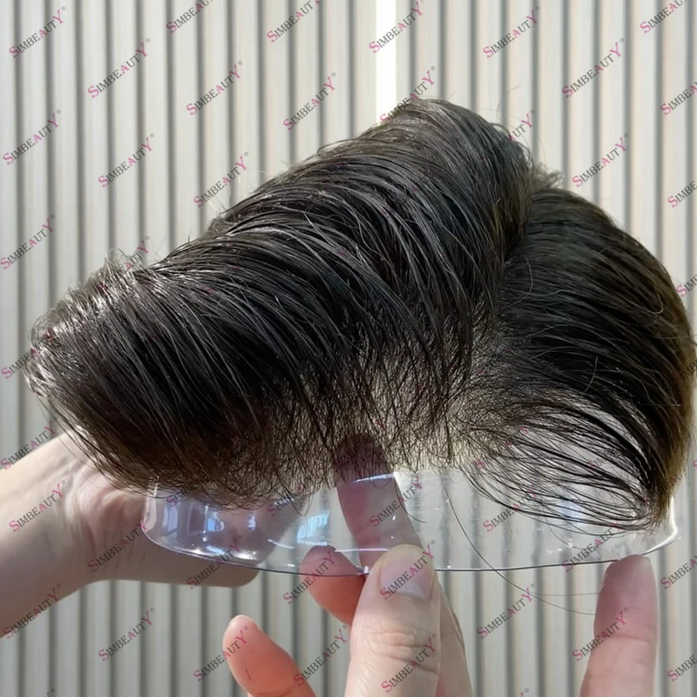 Wig rambut palsu pria, ultra-tipis kulit Super alami garis rambut manusia untuk pengganti rambut pria mudah dipasang prostesis kapiler