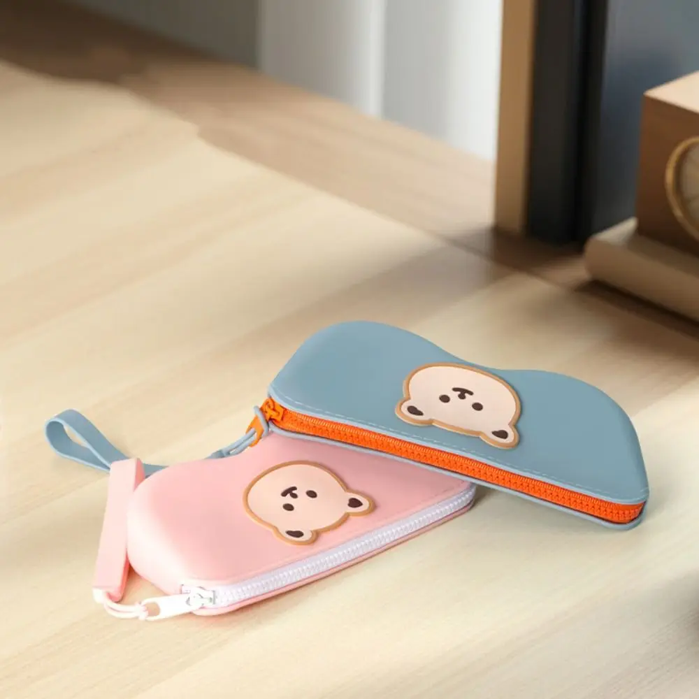 Waterproof Silicone Eyeglasses Case Cartoon Bear Multifunctional Small Items Bag Coin Purse Dustproof Sunglasses Pouch Travel