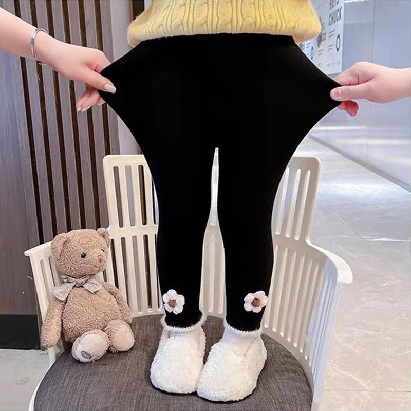 طفل الفتيات السراويل الاطفال الخريف الشتاء لطيف محبوك زهرة البساطة السراويل الضيقة 1-6 سنة الشتاء الأطفال طماق السراويل #4