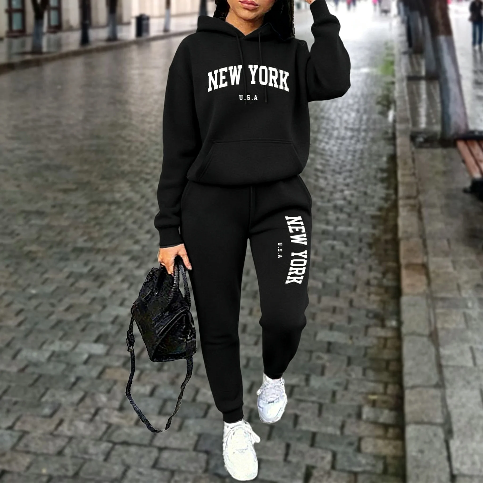 NEW YORK Women's Tracksuit Autumn Winter Hoodies Trousers 2PCS Suit Sports Jogging Street High quality Clothes Women Pants Sets