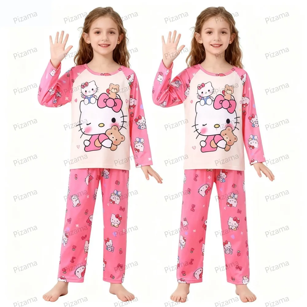 

Детские пижамы с узором Kuromi, комплект из топа и брюк с длинными рукавами «Hello Kitty», одежда для дома с принтом Cinnamoroll, удобный повседневный комплект для девочек