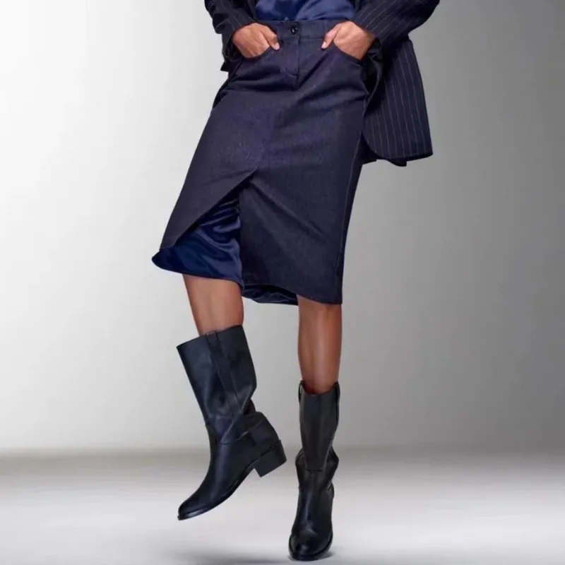 

2023 Summer Navy Cotton Denim Skirt for Women