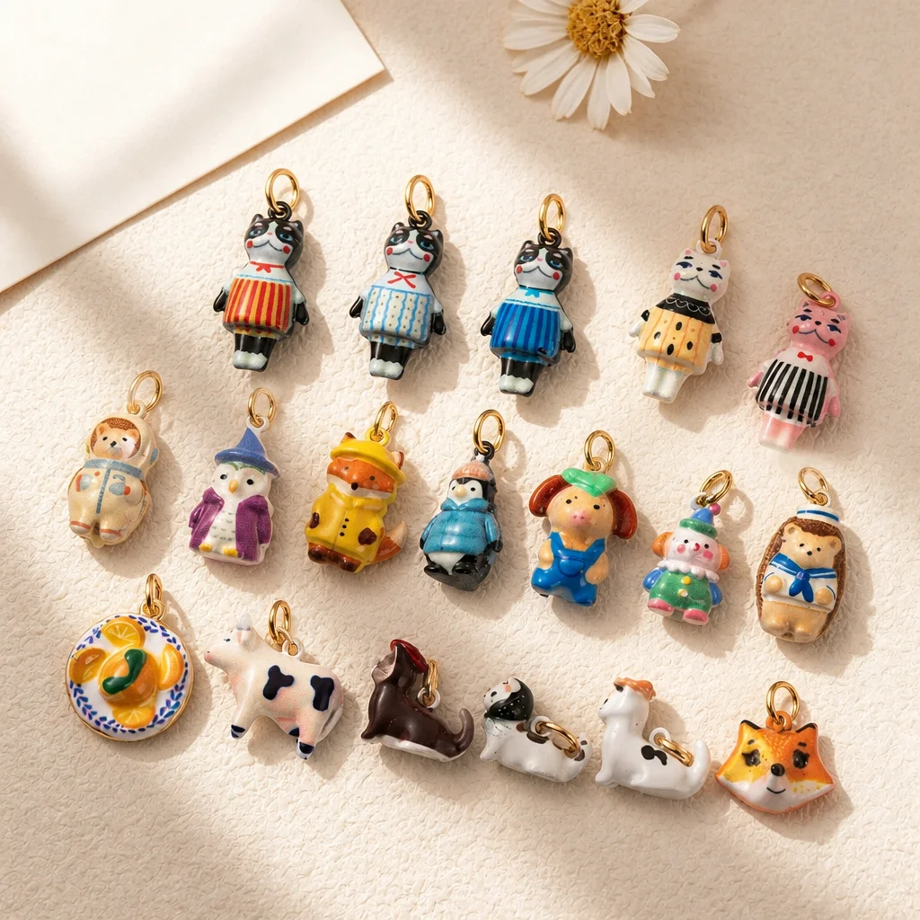 Neue süße und modische Katzenserie, bunt gestreifte Katzen- und Eulen-DIY-Anhänger für Schmuck. – Detail 2