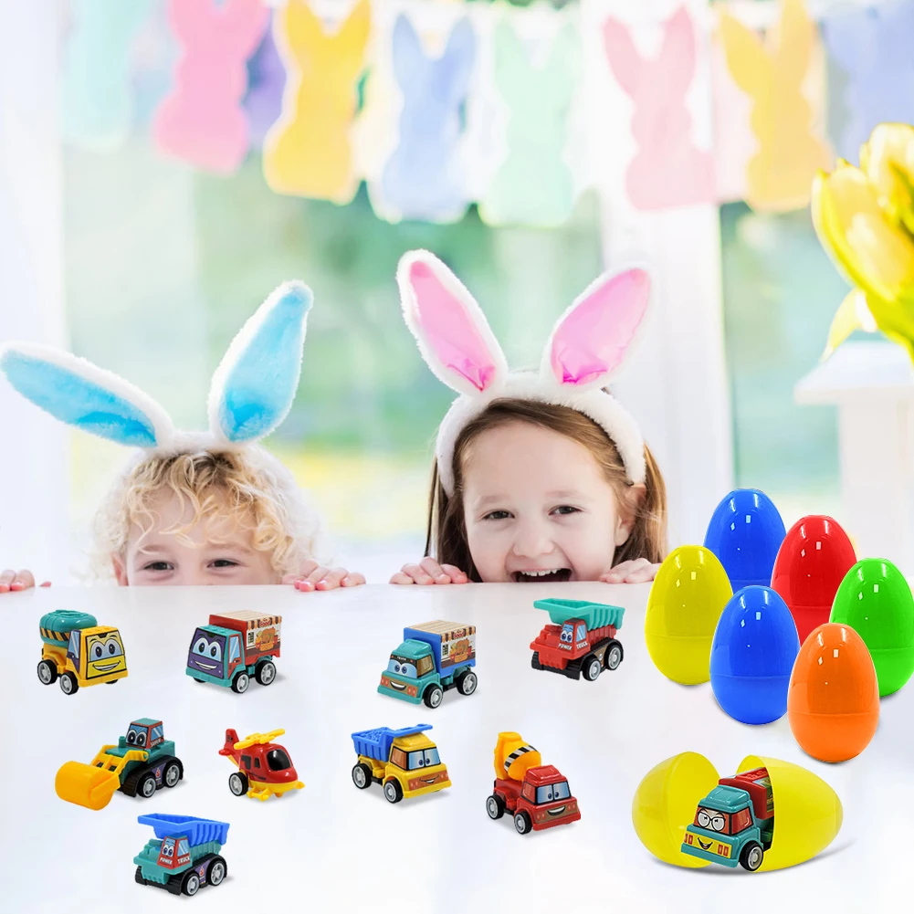 

12Pcs Prefilled Easter Eggs Easter Egg Fillers with Construction Vehicles Filled Easter Egg Gift Easter Egg for Boys Girls
