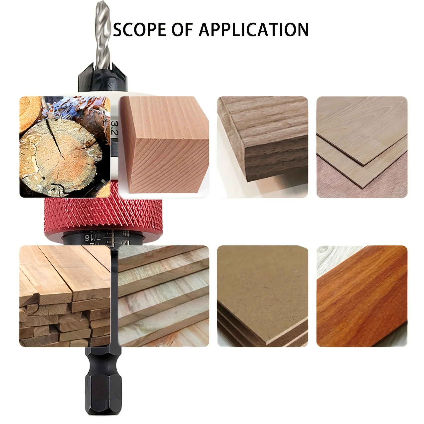 Verzinkboorset met lage wrijvingsdieptestop, HSS M2-bits, taps toelopende kop 1/8 9/64'' 5/32'' boor en 3/8'' tegenboring, 1