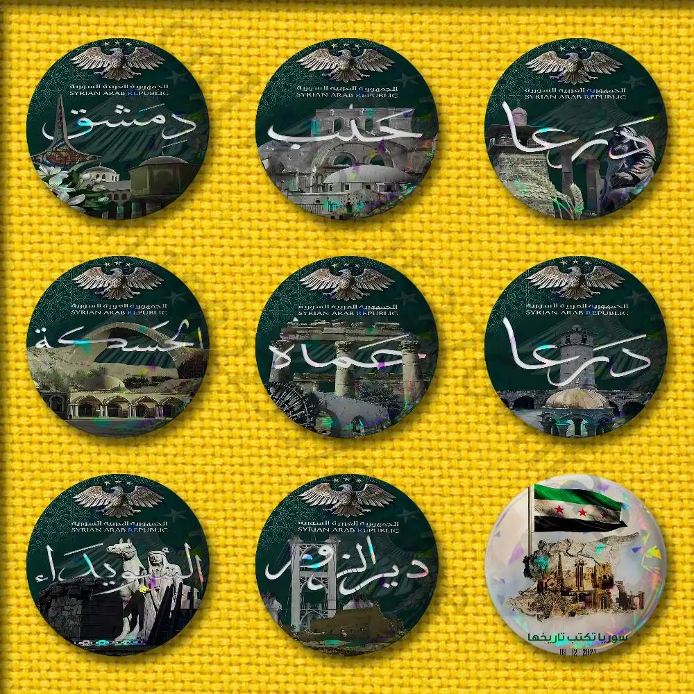 

Syrian Arab Republic Syria Flag Badges Badge 75mm 25mm 44mm 32mm 58mm Round Pin Brooch Souvenir Cosplay Gift Adornment