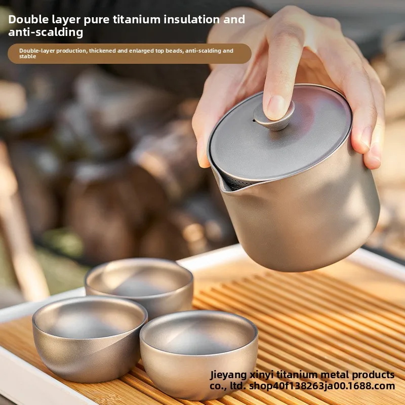 

Pure Titanium Tea Set Heat-resistant Double-layer Anti Scald Outdoor Camping Portable Tea Maker Travel Tea Set
