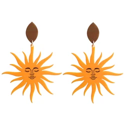 New Fashion Sun Face Acrylic Drop Earrings for Women Retro Cartoon Sun Flower Geometric Dangle Earring Funny Party Jewelry Gifts