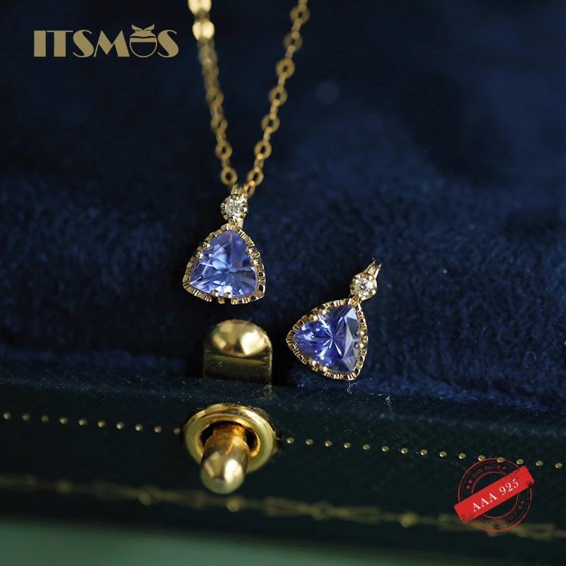 

ITSMOS s925 Sterling Silver 14k Gold Plated Necklace Female Tanzanite Zircon Light Luxury Jewelry Simple Necklace for Women