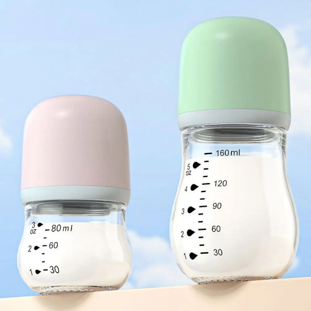 

Cute Glass Baby Bottle Anti-flatulence 80/160ML Infant Milk Bottle Silicone Nipple Food Grade Newborn Feeding Bottle 0-3 Months