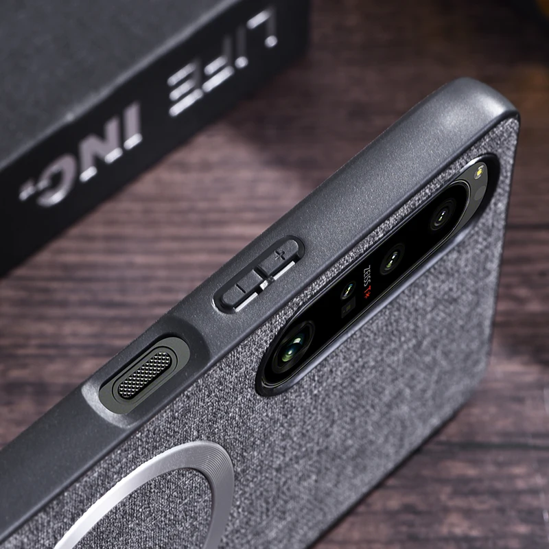 Cloth Texture Case on Magnetic Wireless Charging Hard Cover For Sony Xperia 1 5 10 IV III ii VI