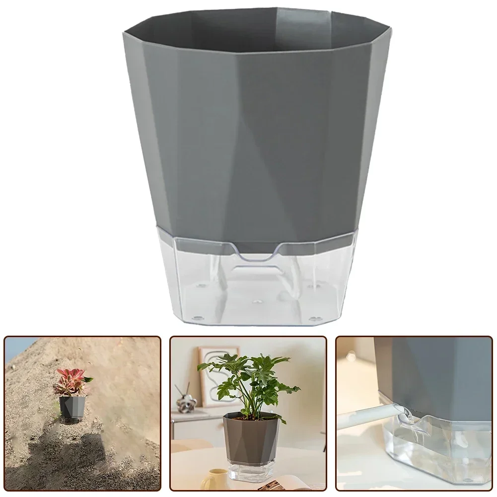 Self Watering Flower Pot Plastic Plants Pot Transparent Double Layer Cotton Rope Watering Flower Potted Planters