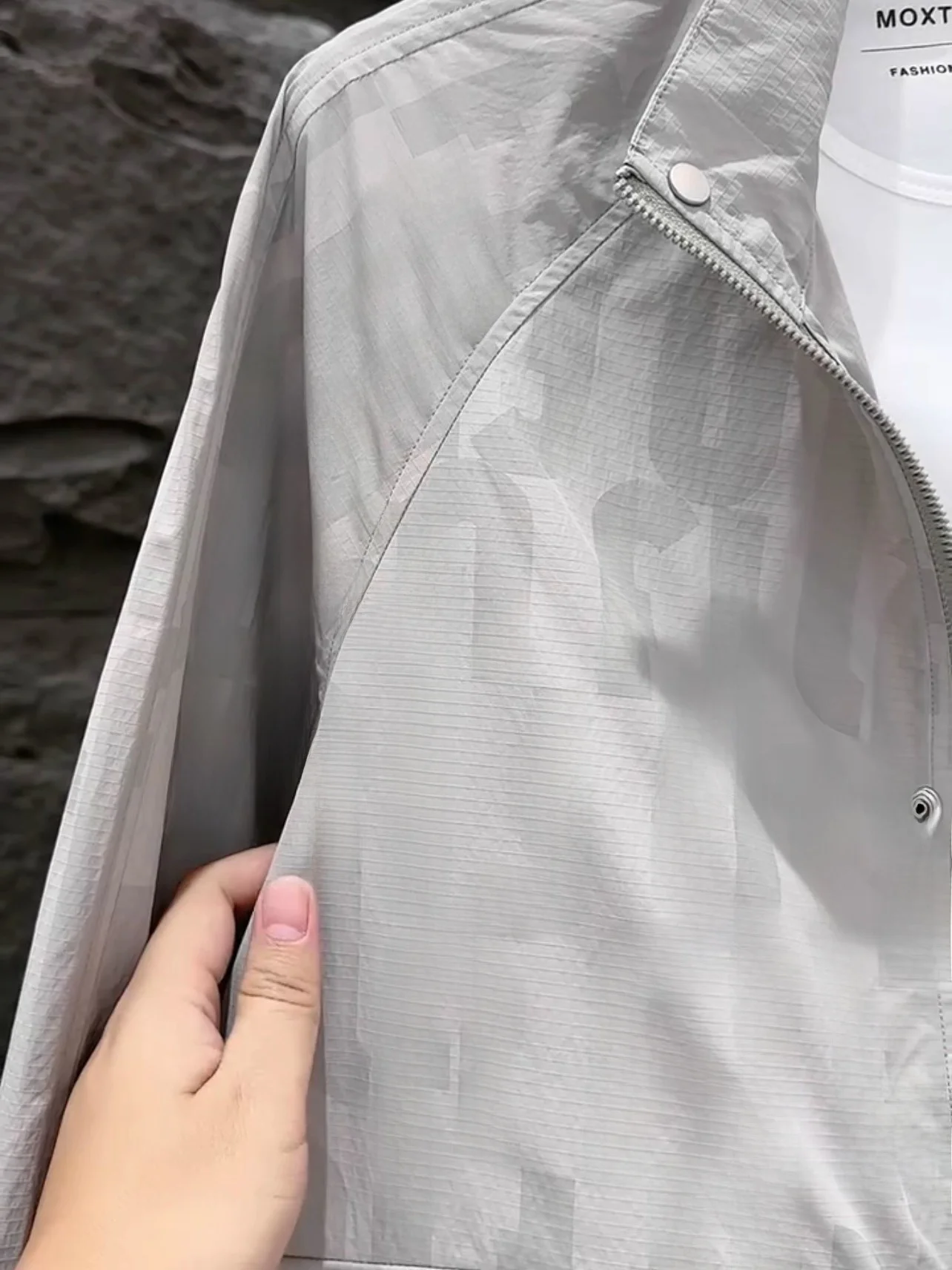 

Casual Trendy Men's Jaet Thin Spring Autumn Stand Collar Workwear Faionable Outerwear Polyester Fiber Long Sve Zipper