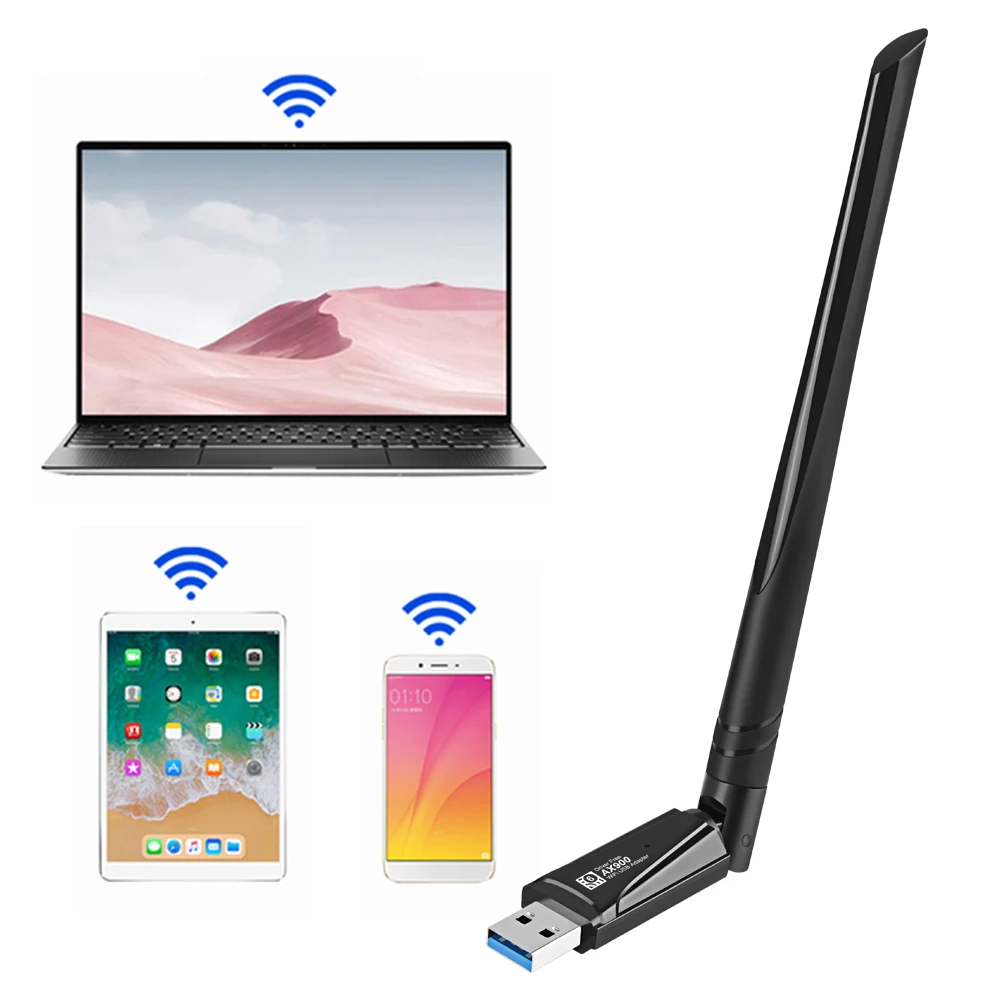 WiFi 6 Odbiornik klucza USB 5dbi Antena USB WiFi Sterownik sieciowy Bezpłatna dwuzakresowa karta sieciowa 2.4G i 5GHz dla Windows 7/10/11 Linux