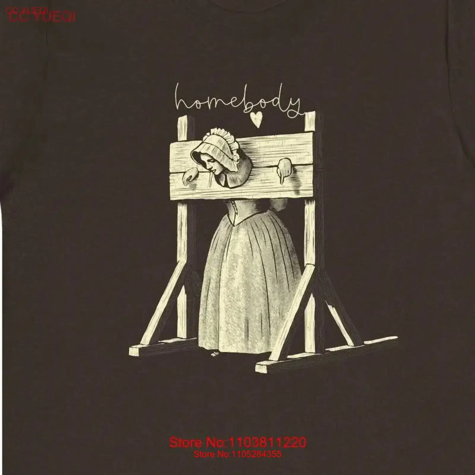 Colonial Woman in Pillory Homebody Funny Dark Humor T Shirt vintage Washed Top For Everyday Wear streetwear Versatile Slightly