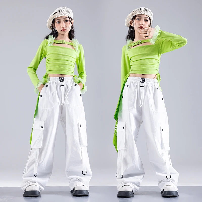 Hip Hop Mädchen K-pop Crop Top Street Dance Cargo Hosen Tiered Röcke Kinder Streetwear Kind Jazz Kostüme Cheerleader kleidung Sets