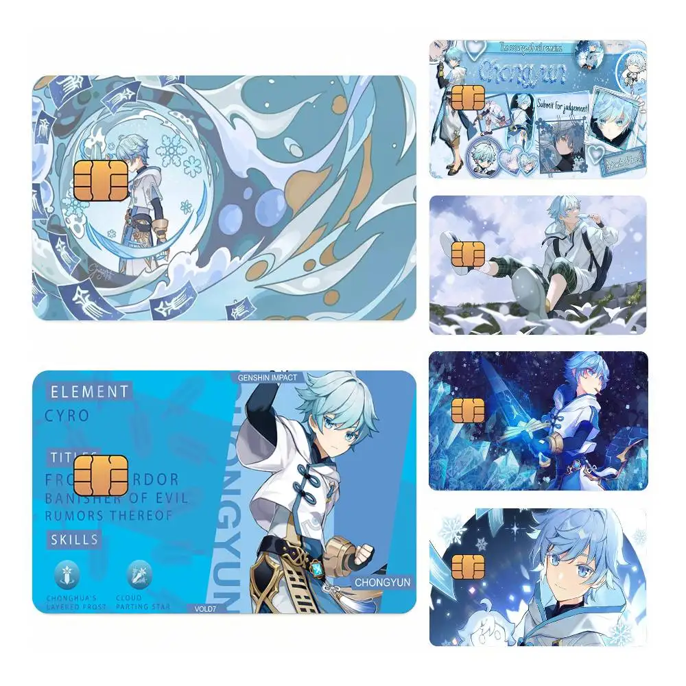 A-genshin Impact Chongyun License Holographic Laser Debit Credit Bank Card Skin Sticker Film No Fade