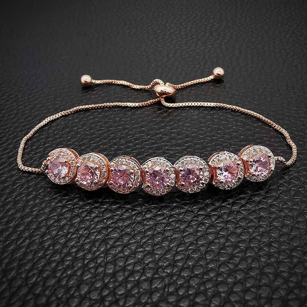 2024 New Luxury Green Pink Rose Gold Silver Color CZ Bracelet Bangle for Wedding Women on Hand Gift Jewelry Wholesale Bulk S5243