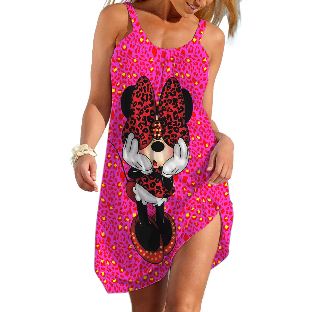 Disney Mickey Minnie Slip Dresses For Woman Summer 3D Print Clothing Cartoon Women\'s Beach Dress Cute Sexy Sling Beach Cool Top