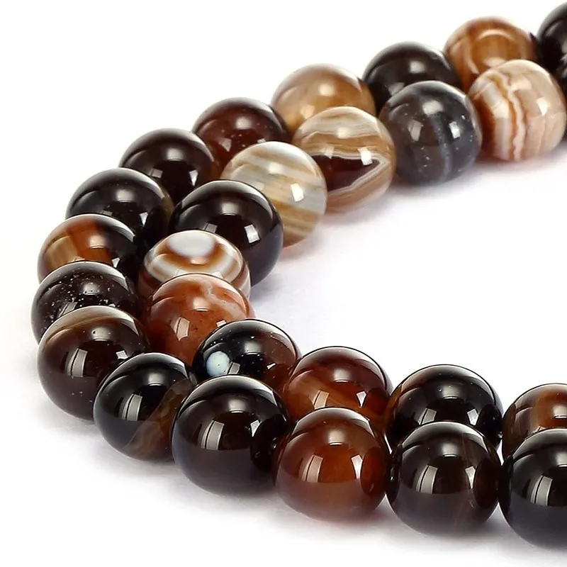 Natural Stone Beads Necklace Round Coffee Stripe Agate Bead for Making Jewelry 4 6 8 10mm