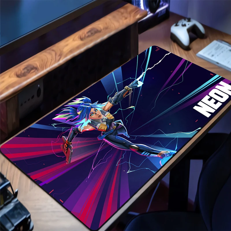 Mousepad V-valorant Neon Office Computer Desk Mat Keyboard Mouse Pad Laptop Cushion Large Non-slip Deskpad PC HD Anime Mousepad