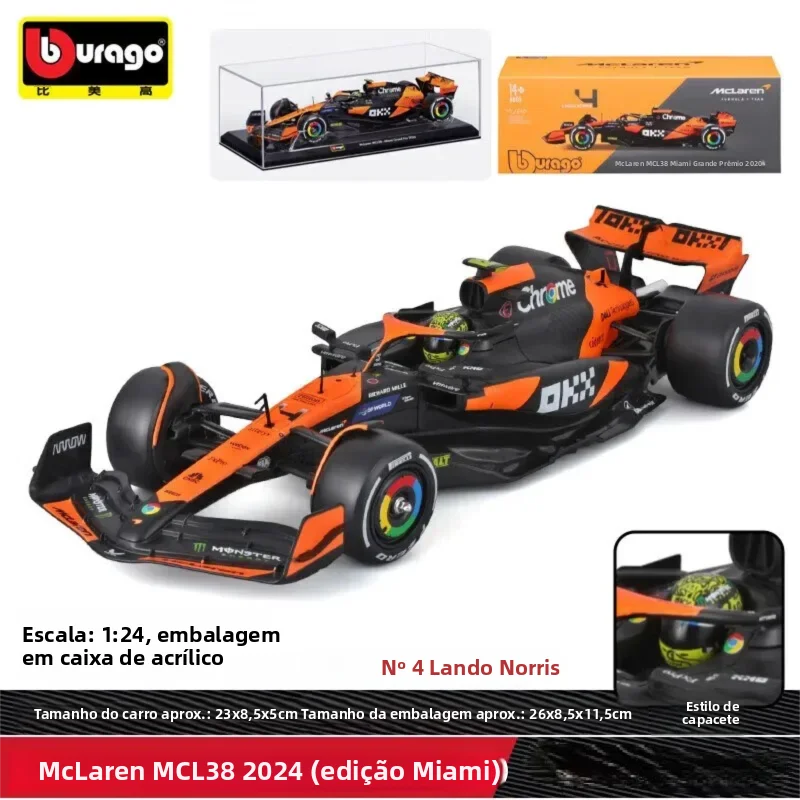 bburago-mclaren-mcl38-2024-f1-racing-modele-de-voiture-en-alliage-moule-sous-pression-a-l'echelle-1-24-collection-de-cadeaux-pour-adultes-et-enfants