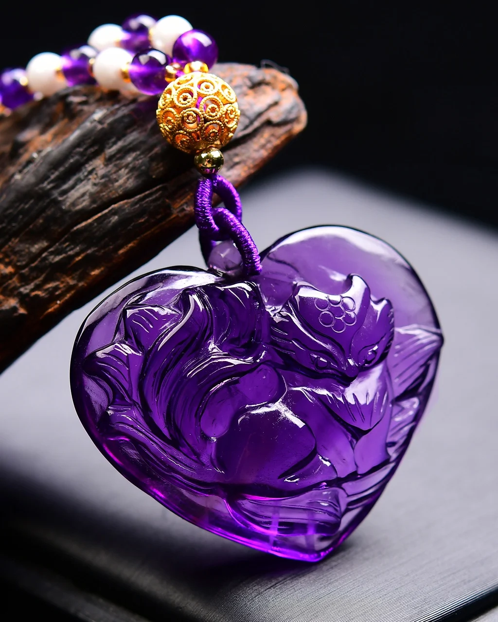 

Natural Lavender Purple Amethyst Quartz Fox Pendant Amethyst Necklace 38*33*12mm Love Jewelry Stone AAAAAA
