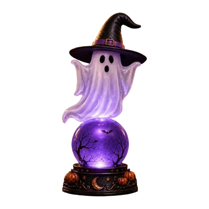 Halloween Crystal Ball Table Decor, Resin Light Accent for Haunted House Display, Shelf Styling and Party Tables