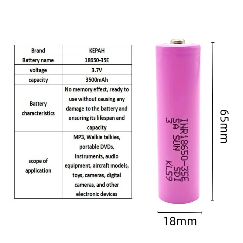 3500mAh 3.7v 25A high-power INR18650 35E prime mover lithium battery, suitable for flashlights and other electronic devices